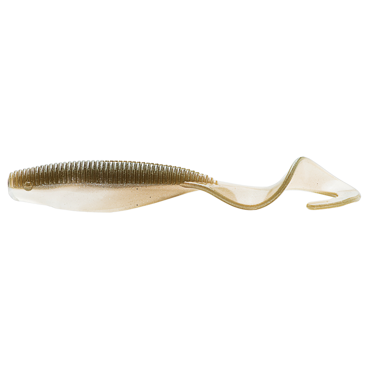 Z-Man Scented Curly TailZ Jigi 4" Shiner sivulta, pää vasemmalla