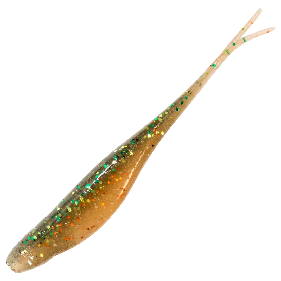 Z-Man Scented Jerk ShadZ Jigi 3.5", väri Perfect Perch: vihreänruskea selkä ja oranssi vatsa