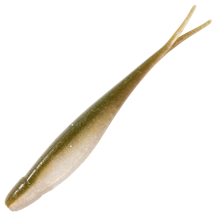 Z-Man Scented Jerk ShadZ Jigi 3.5", väri Shiner: oliivinruskea selkä ja hopeinen kylki