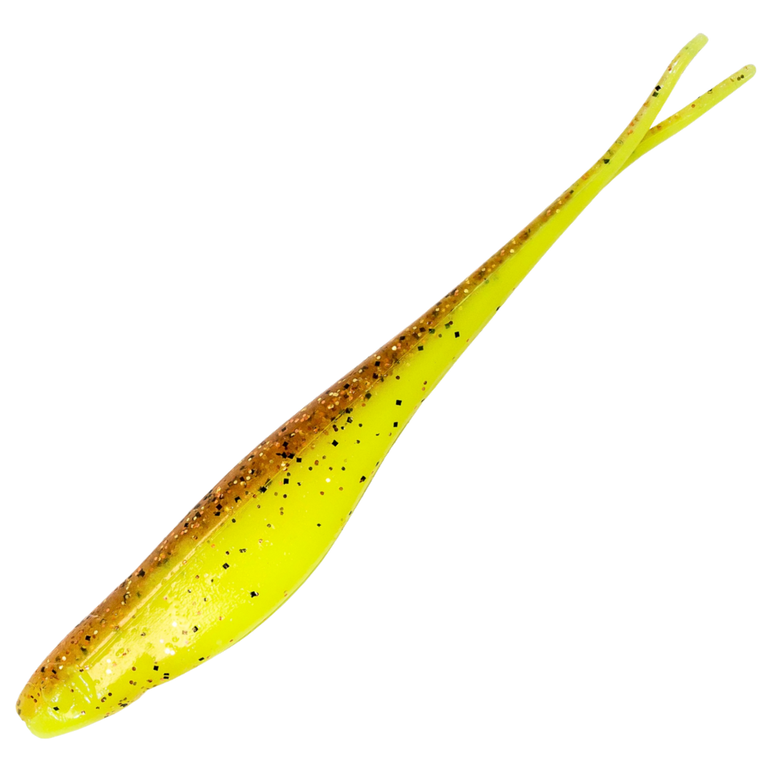 Z-Man Scented Jerk ShadZ Jigi 5", väri Sexy Penny: kuparinruskea selkä ja kellanvihreä vatsa