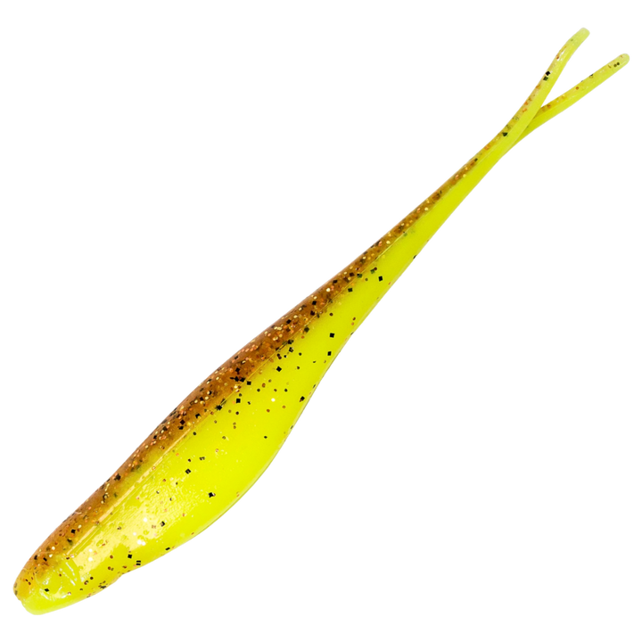 Z-Man Scented Jerk ShadZ Jigi 5", väri Sexy Penny: kuparinruskea selkä ja kellanvihreä vatsa