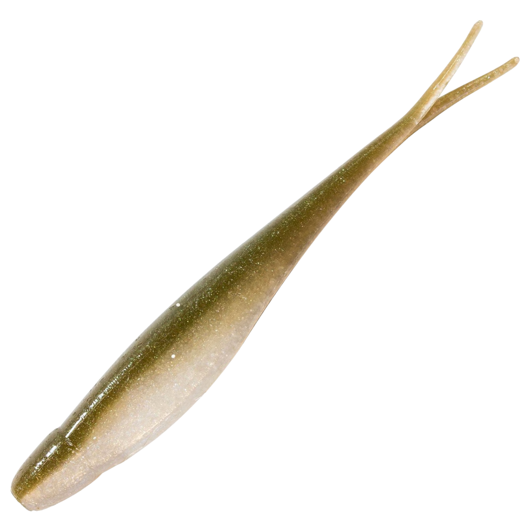 Z-Man Scented Jerk ShadZ Jigi 5", väri Shiner: oliivinruskea selkä ja hopeinen kylki