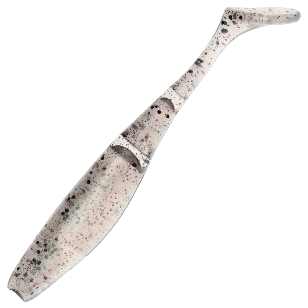 Z-Man Scented PaddlerZ Jigi 5", väri Bad Shad: läpikuultava harmaa runko ja mustat pilkut