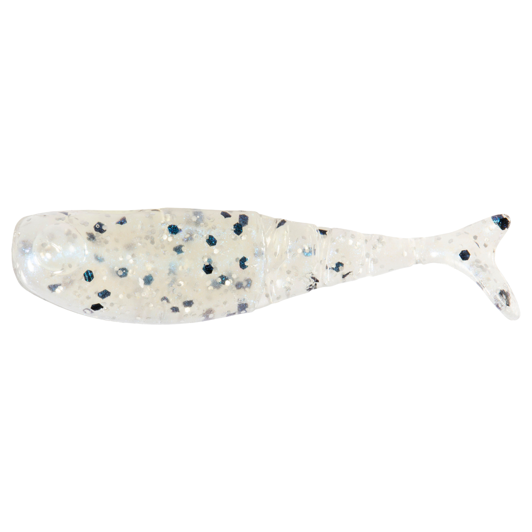 Z-Man Shad FryZ Jigi 1.75" Blue Glimmer Sparkle sivulta, pää vasemmalla