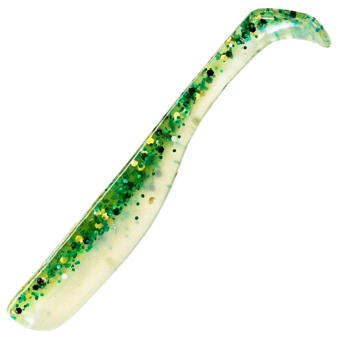 Z-Man Slim SwimZ Jigi 2.5", väri Baby Bass: vihreä selkä, valkoinen vatsa ja hileet