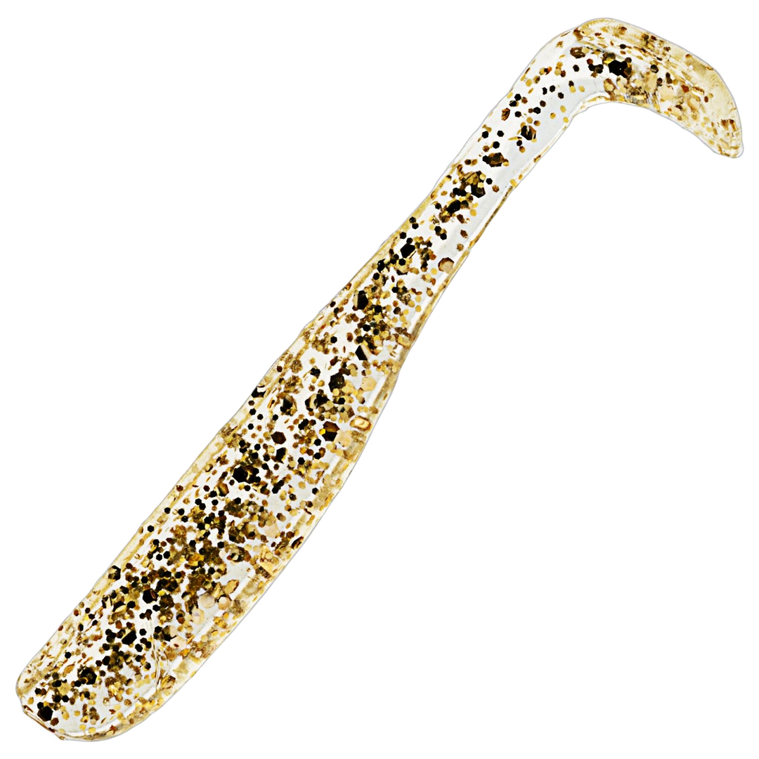 Z-Man Slim SwimZ Jigi 2.5", väri Gold Flake: läpikuultava runko ja kultaiset hileet