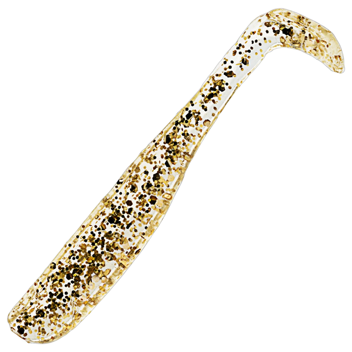 Z-Man Slim SwimZ Jigi 2.5", väri Gold Flake: läpikuultava runko ja kultaiset hileet
