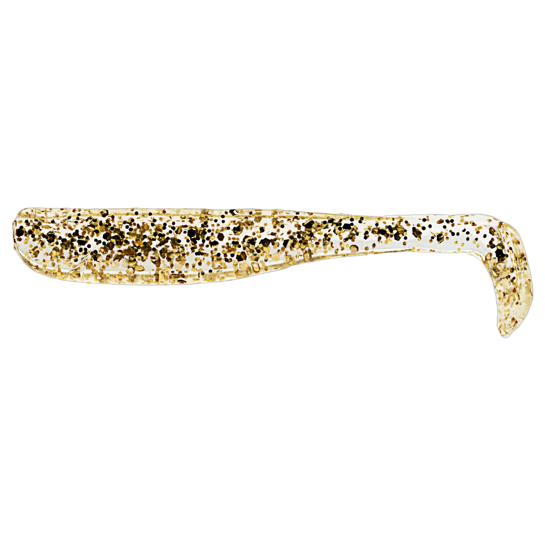 Z-Man Slim SwimZ Jigi 2.5" Gold Flake sivulta, pää vasemmalla