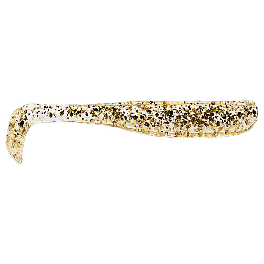 Z-Man Slim SwimZ Jigi 2.5" Gold Flake sivulta, pää oikealla