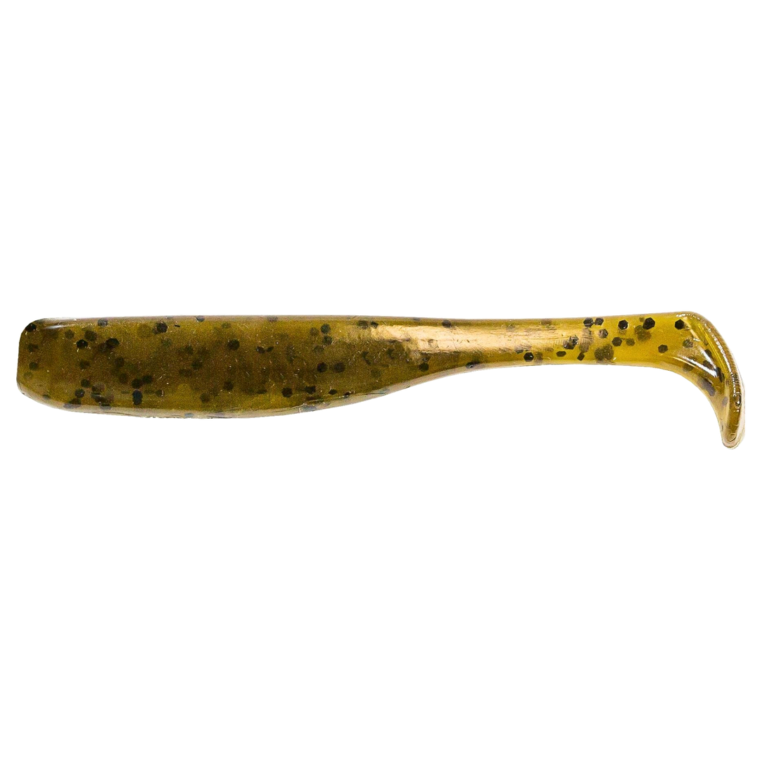 Z-Man Slim SwimZ Jigi 2.5" Green Pumpkin sivulta, pää vasemmalla