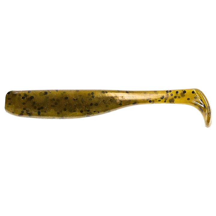 Z-Man Slim SwimZ Jigi 2.5" Green Pumpkin sivulta, pää vasemmalla