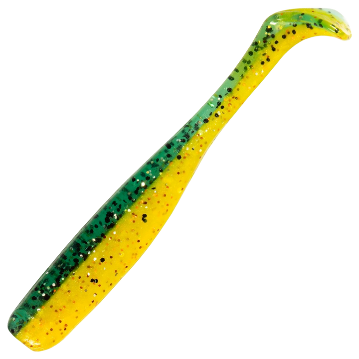 Z-Man Slim SwimZ Jigi 2.5", väri Pro Yellow Perch: vihreä selkä ja keltainen kylki