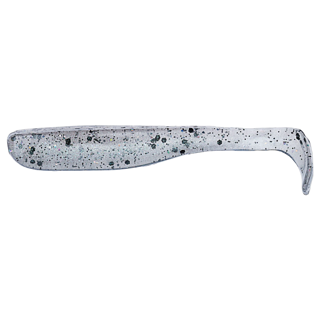 Z-Man Slim SwimZ Jigi 2.5" Smoke Hologram sivulta, pää vasemmalla