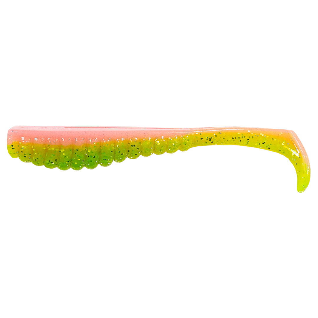 Z-Man Swimmin Trout Trick Jigi 3.5" Electric Chicken sivulta, pää vasemmalla