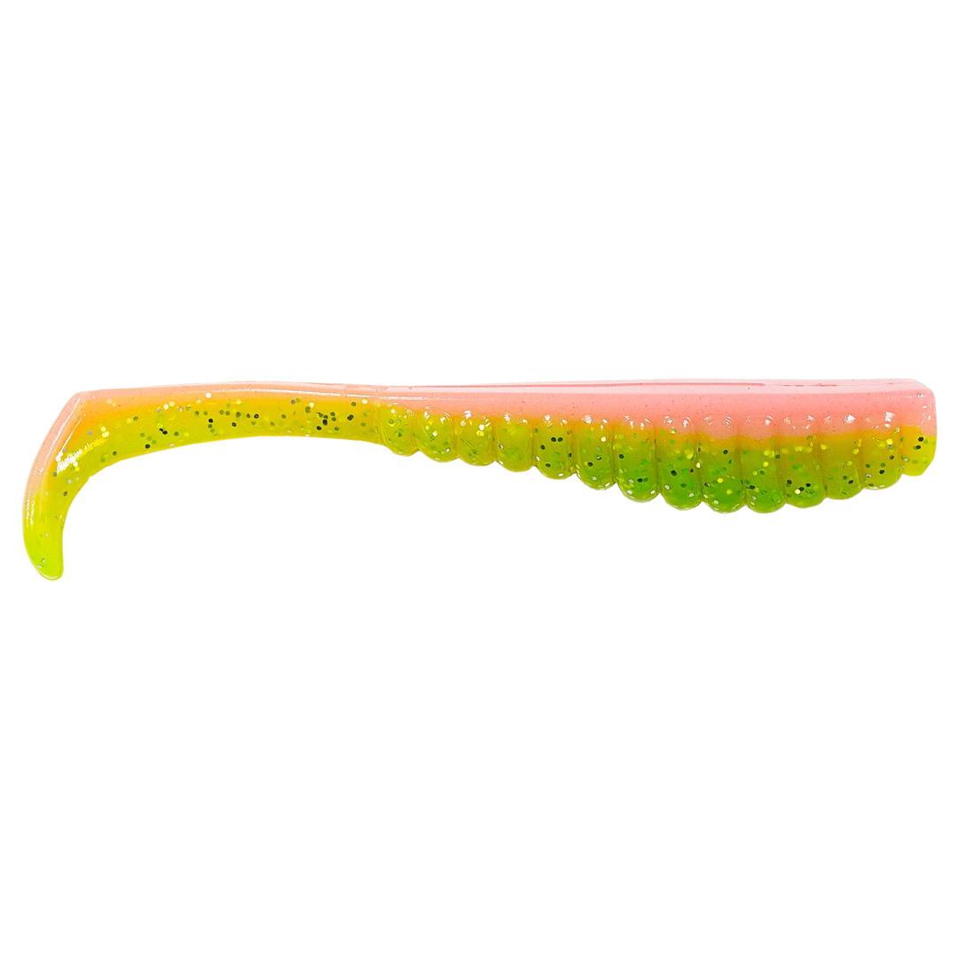 Z-Man Swimmin Trout Trick Jigi 3.5" Electric Chicken sivulta, pää oikealla