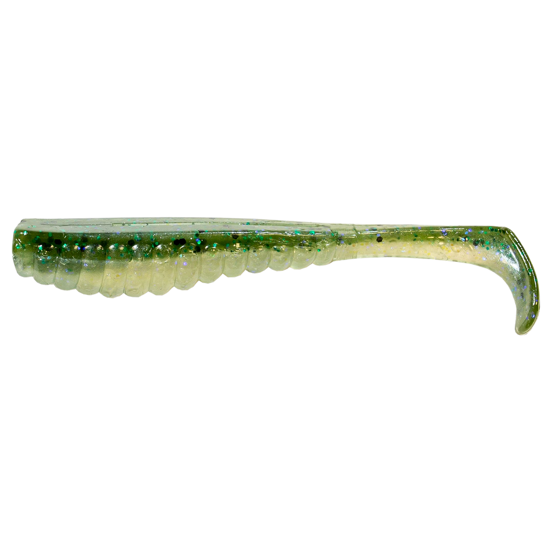 Z-Man Swimmin Trout Trick Jigi 3.5" Green Lantern sivulta, pää vasemmalla