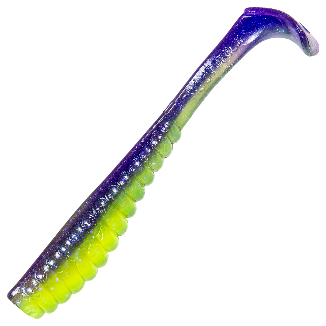 Z-Man Swimmin Trout Trick Jigi 3.5", väri Purple Death: violetti selkä ja kellanvihreä vatsa