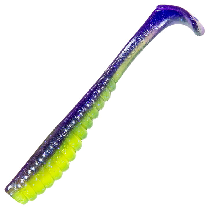 Z-Man Swimmin Trout Trick Jigi 3.5", väri Purple Death: violetti selkä ja kellanvihreä vatsa