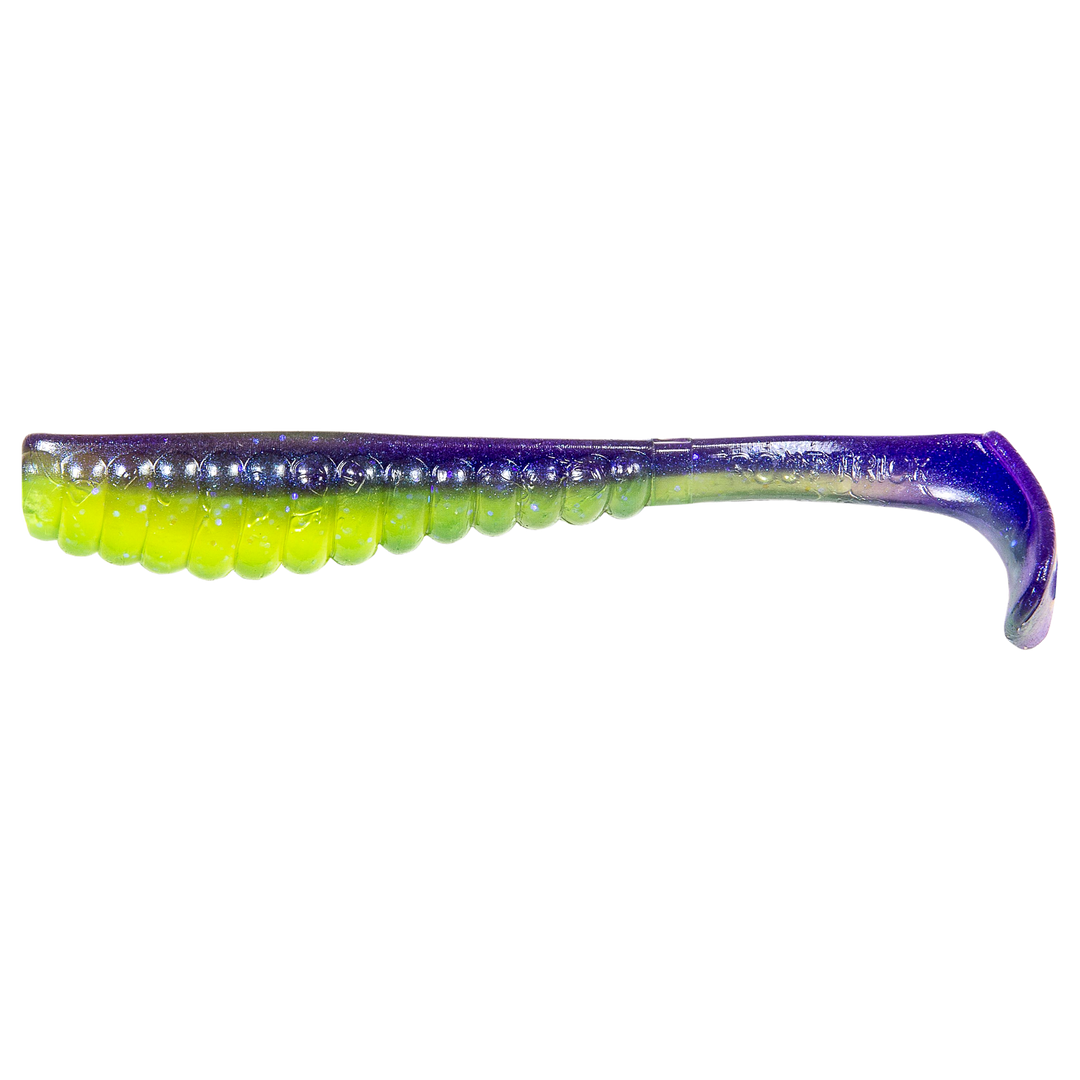 Z-Man Swimmin Trout Trick Jigi 3.5" Purple Death sivulta, pää vasemmalla