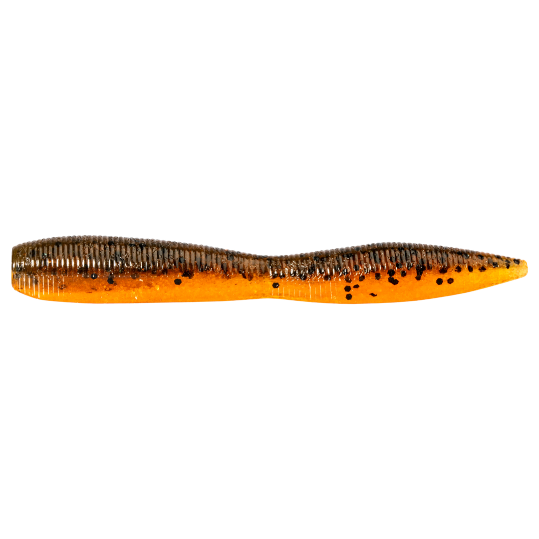 Z-Man TRD FattyZ Jigi 3.25" Green Pumpkin Orange sivulta, pää vasemmalla