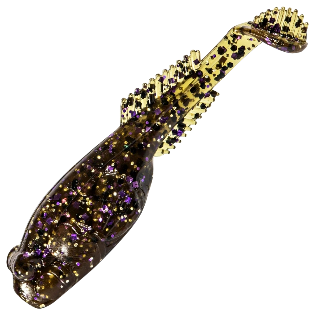 Z-Man TRD Gobyz Jigi 2.4", väri Green Pumpkin Goby: vihreänruskea runko ja violetit hileet