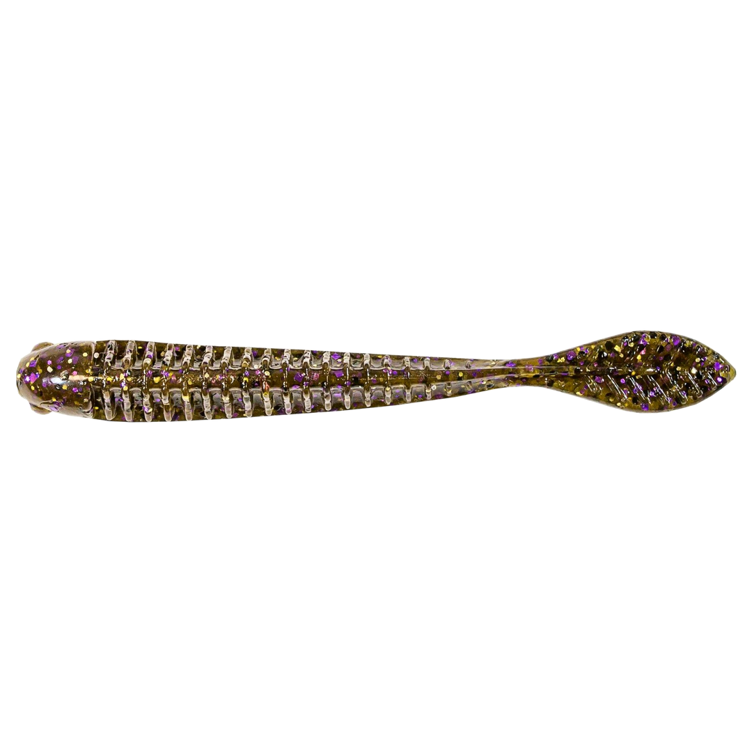 Z-Man Trick ShotZ Jigi 3.5" Green Pumpkin Goby alapuolelta, pää vasemmalla