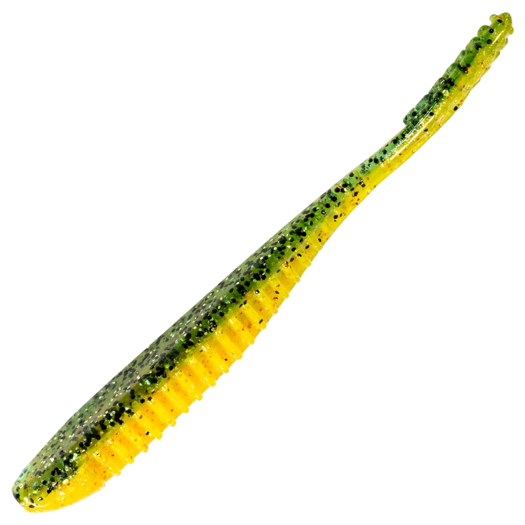 Z-Man Trick ShotZ Jigi 3.5", väri Pro Yellow Perch: vihreä selkä ja keltainen vatsa