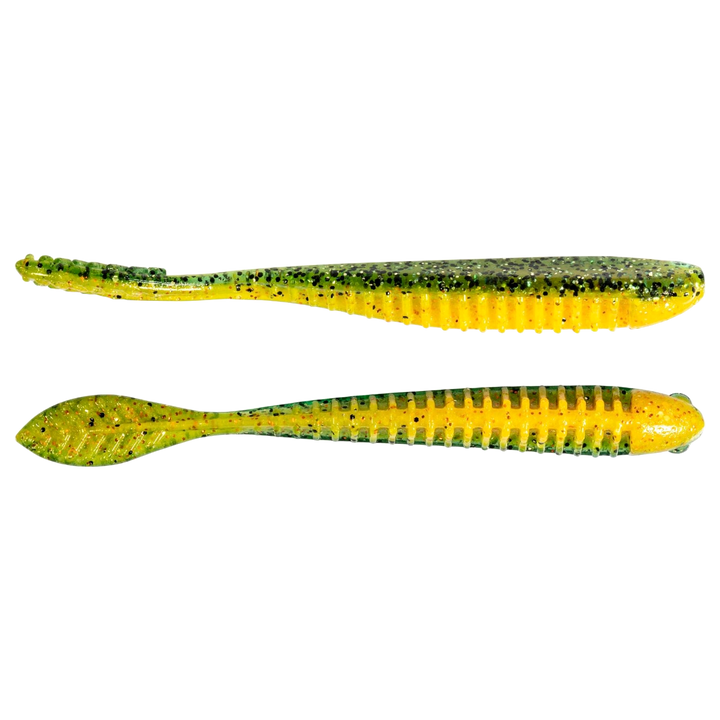 Z-Man Trick ShotZ Jigi 3.5" Pro Yellow Perch sivulta ja alapuolelta