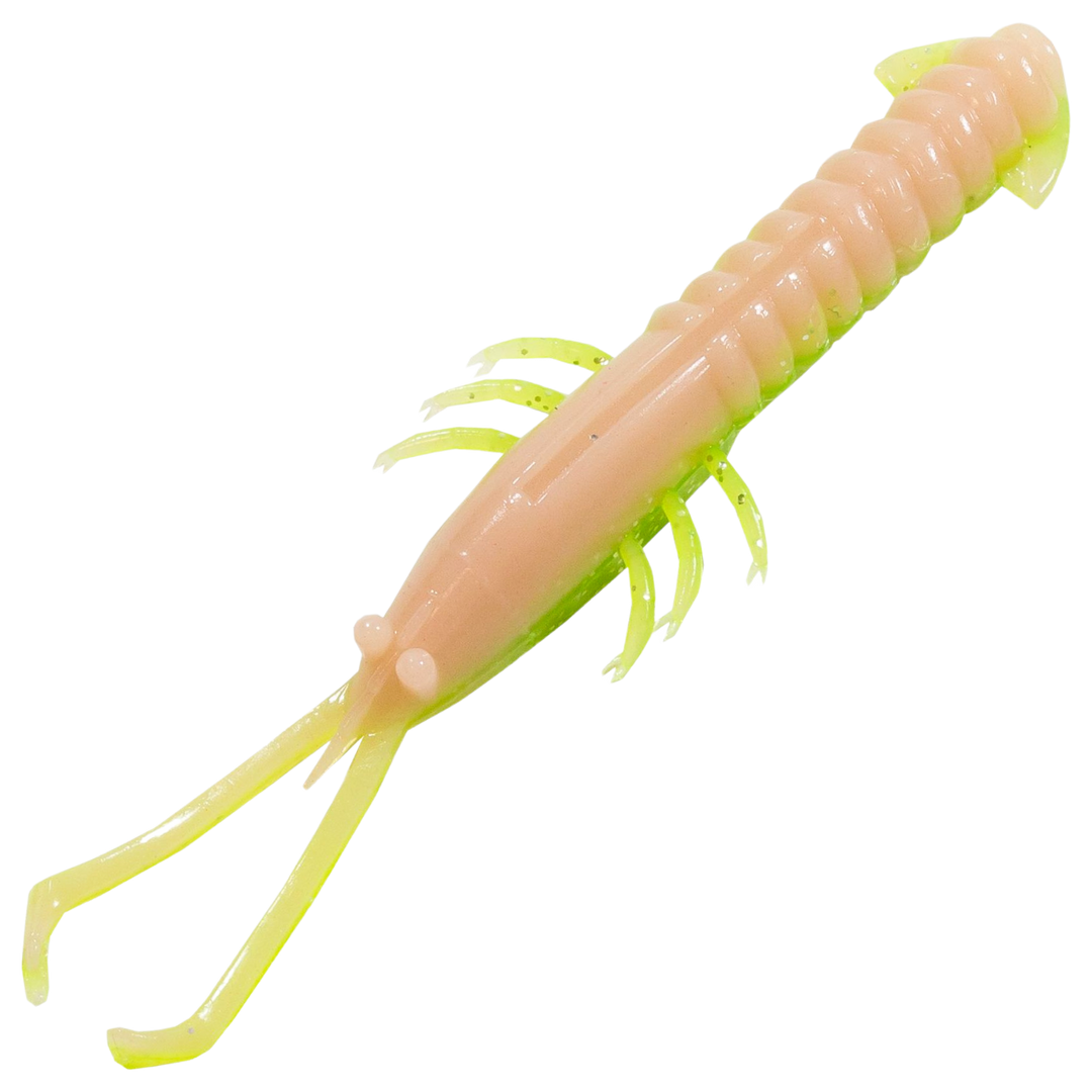 Z-Man Trout Trick Jerk ShrimpZ Jigi 3.5", väri Electric Chicken: vaaleanpunainen selkä ja kellanvihreä vatsa