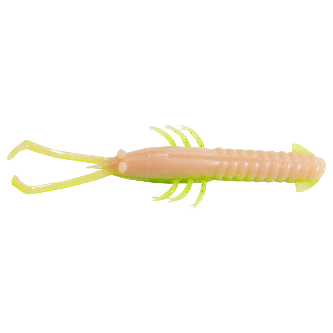 Z-Man Trout Trick Jerk ShrimpZ Jigi 3.5" Electric Chicken sivulta, pää vasemmalla