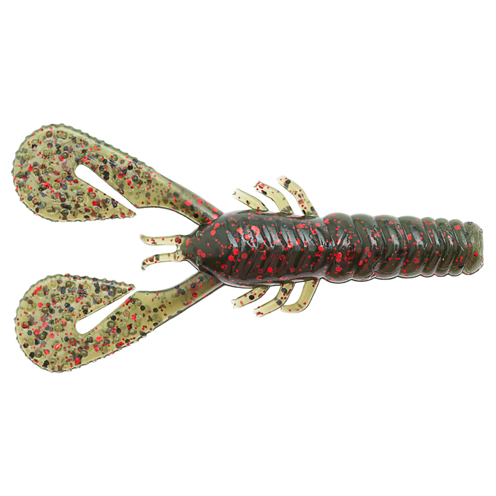 Z-Man Turbo CrawZ Jigi 4" Dark Melon Red ylhäältä, pää vasemmalla