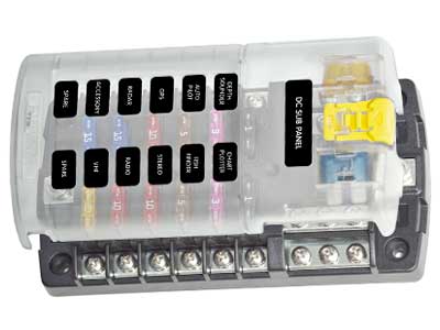 Blue Sea Systems 12-paikkainen Sulakerasia miinuskiskolla